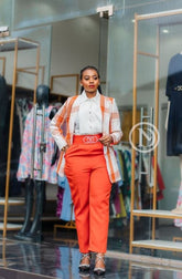 White and orange checked blazer